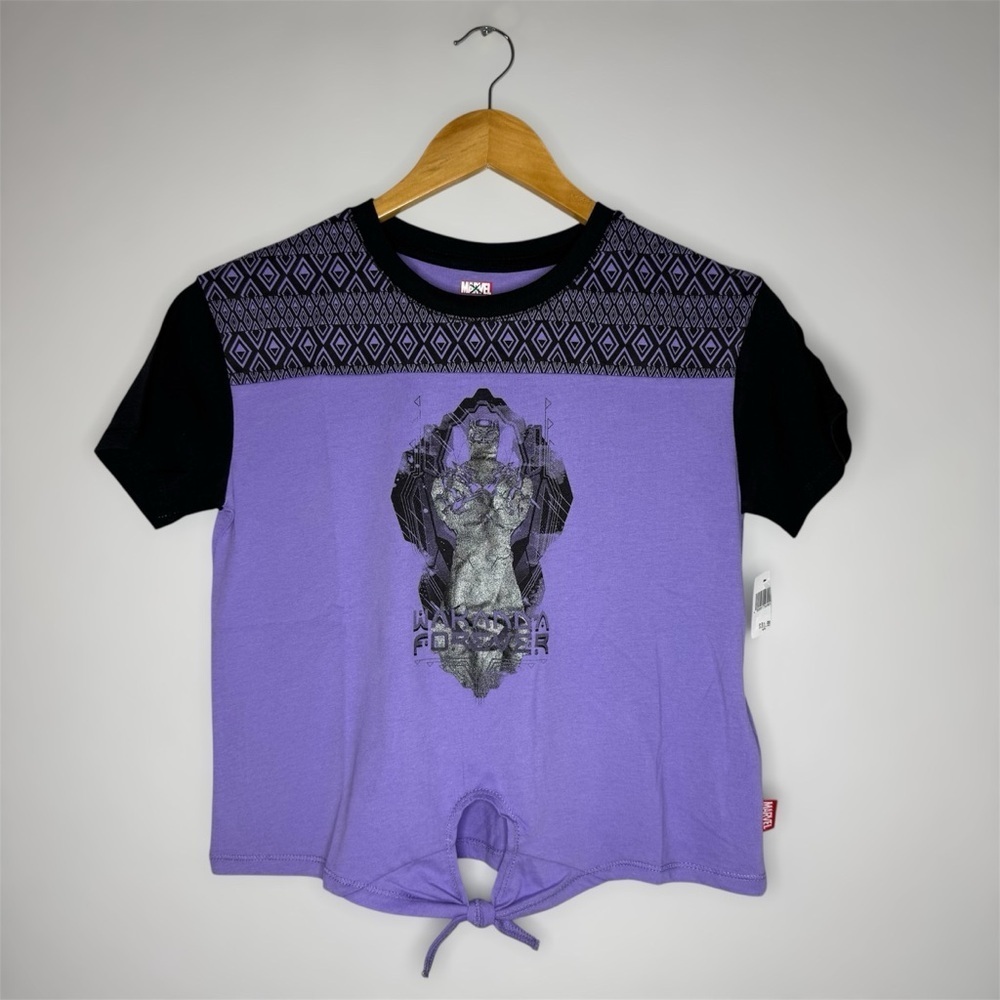 New Black Panther Wakanda Forever Purple Graphic Kids T-Shirt Girls 9/10 Marvel